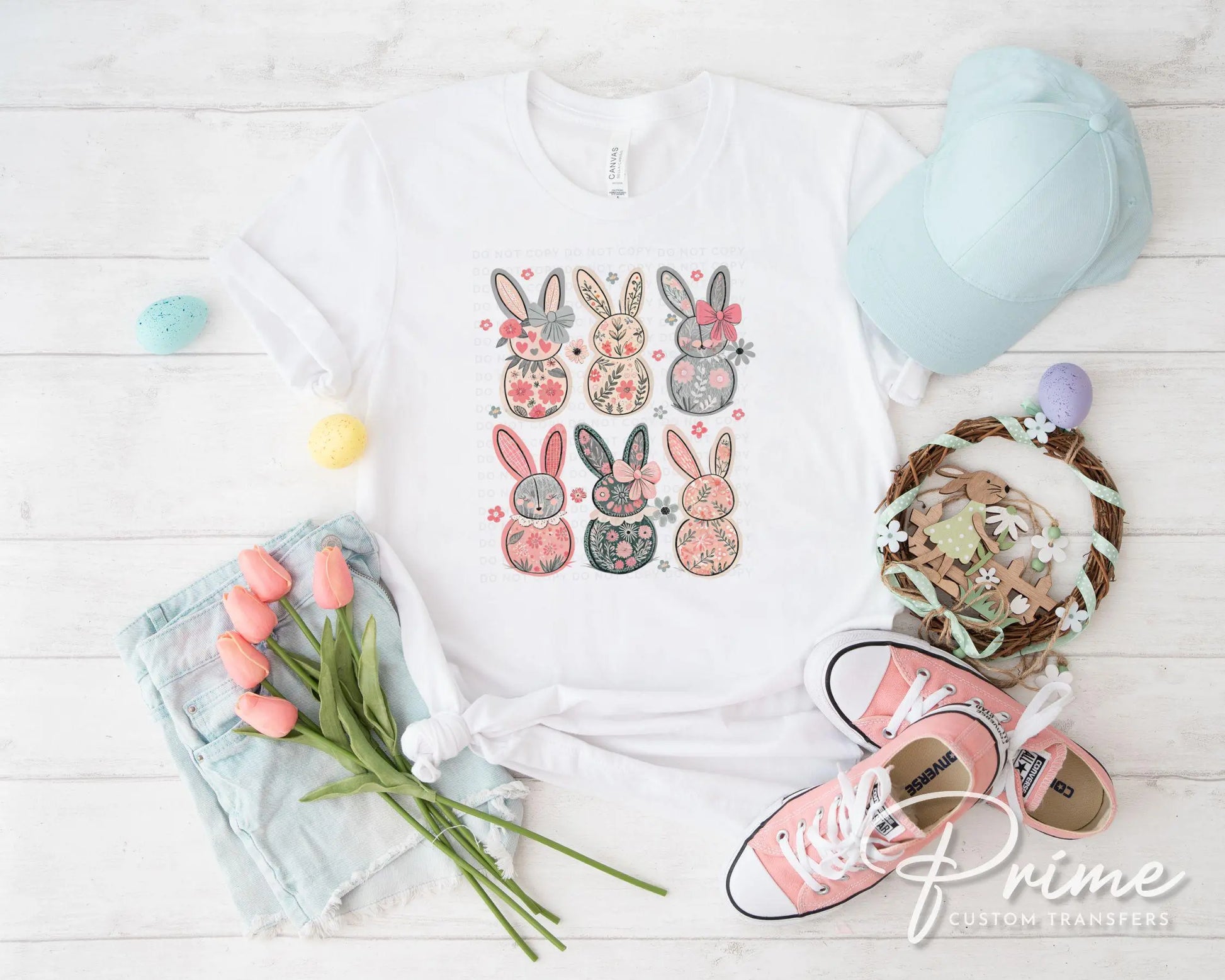 Easter DTF Transfer, Ready to Press, T-shirt Transfer, Heat Transfer, Direct to Film, Floral, Spring, Rabbit, Bow, Coquette Floral Bunnies