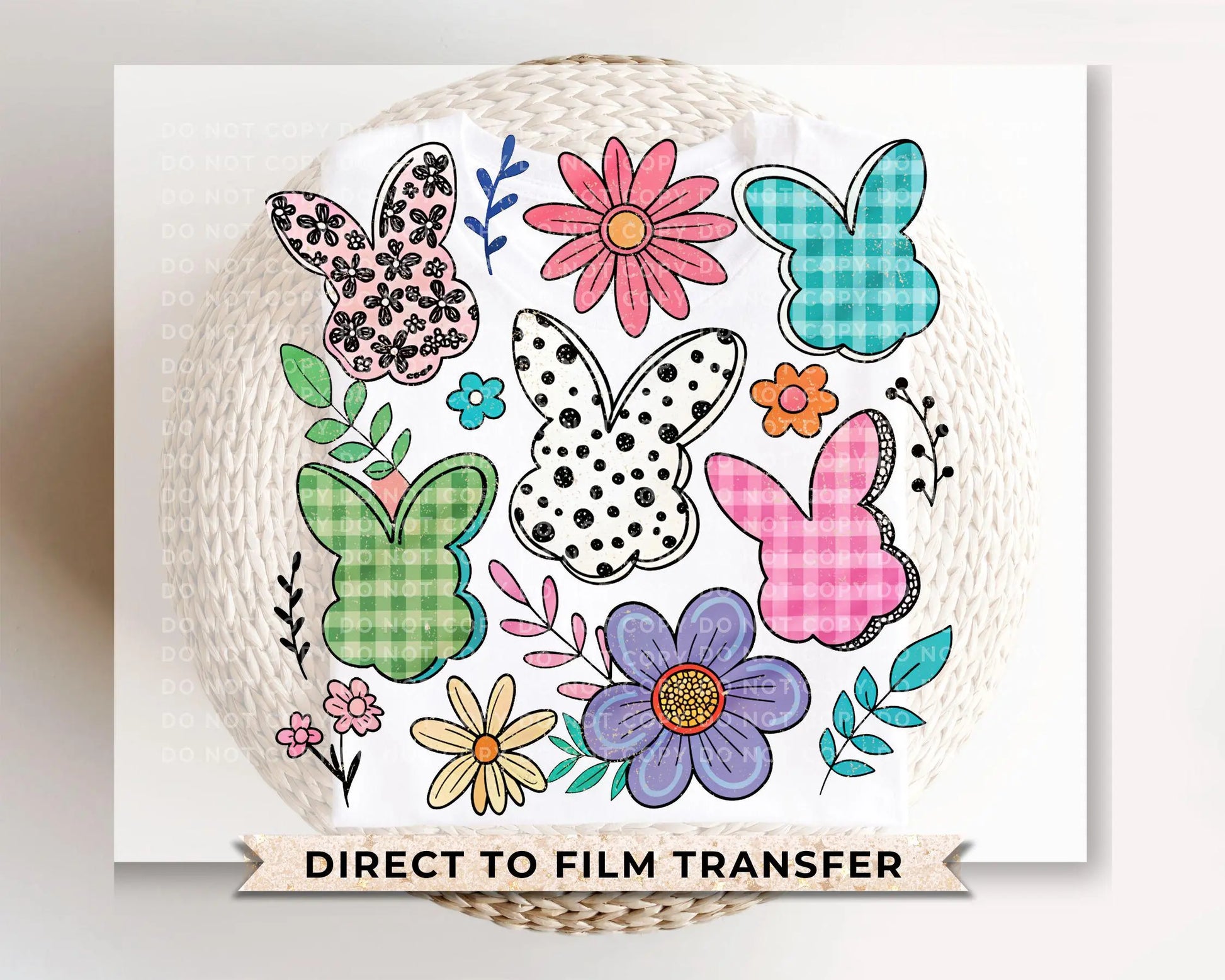 Easter DTF Transfer, Ready to Press, T-shirt Transfer, Heat Transfer, Direct to Film, Floral, Spring, Rabbit, Boho, Coquette Floral Bunnies