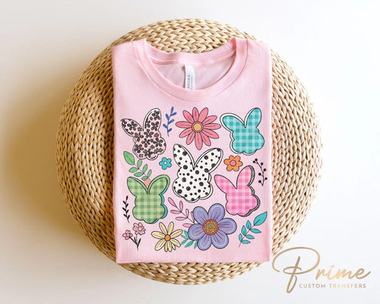 Easter DTF Transfer, Ready to Press, T-shirt Transfer, Heat Transfer, Direct to Film, Floral, Spring, Rabbit, Boho, Coquette Floral Bunnies