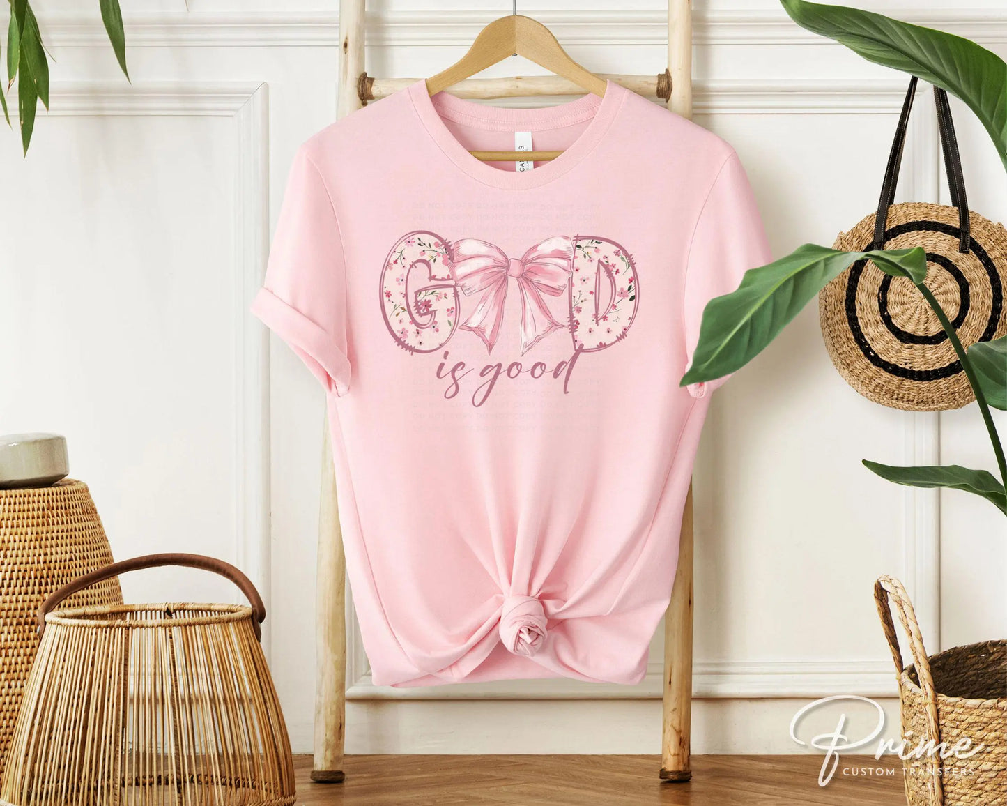 Christian DTF Transfer, Ready to Press, T-shirt Transfer, Heat Transfer, Direct to Film, Prayer, Jesus, Faith, Pink Bow Coquette God is Good