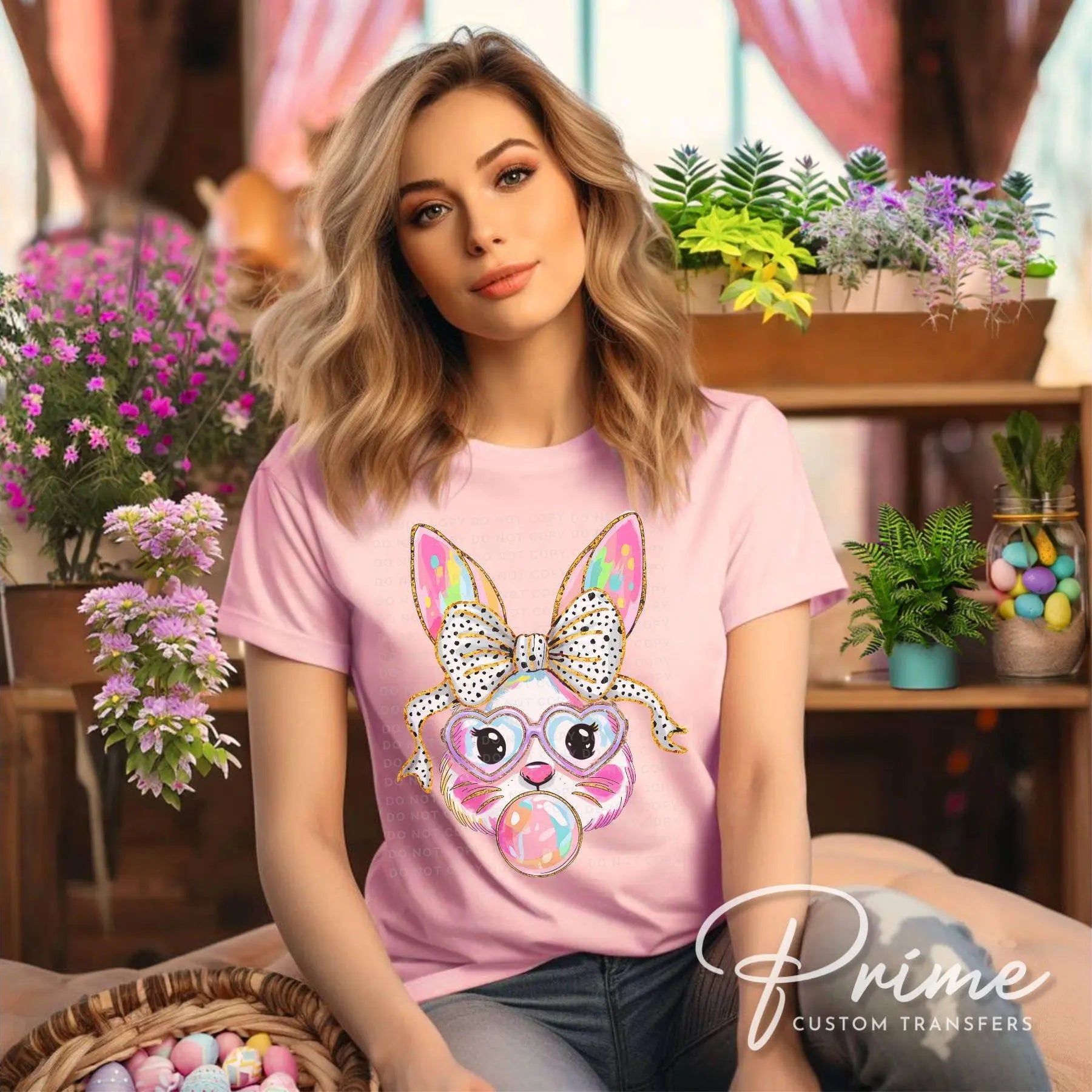 Easter DTF Transfer, Ready to Press, T-shirt Transfer, Heat Transfer, Direct to Film, Spring, Religious, Coquette Brushstroke Easter Bunny