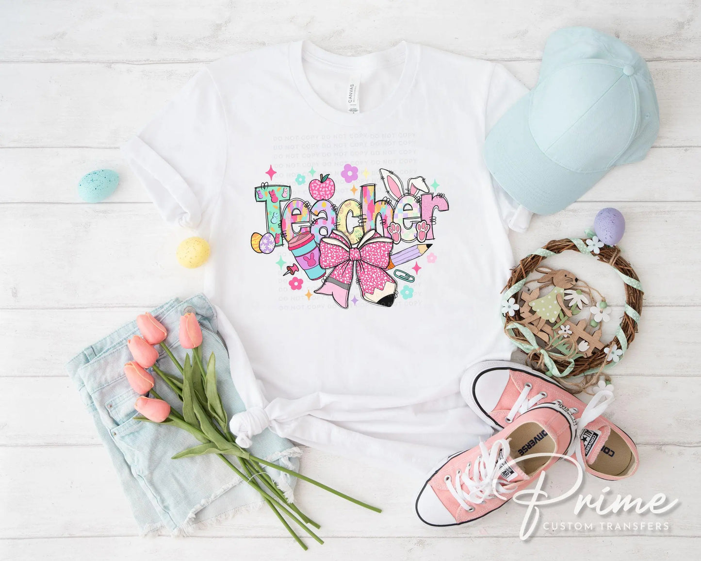 Easter DTF Transfer, Ready to Press, T-shirt Transfer, Heat Transfer, Direct to Film, School, Hoppy Easter Bunny Bow Egg, Coquette Teacher
