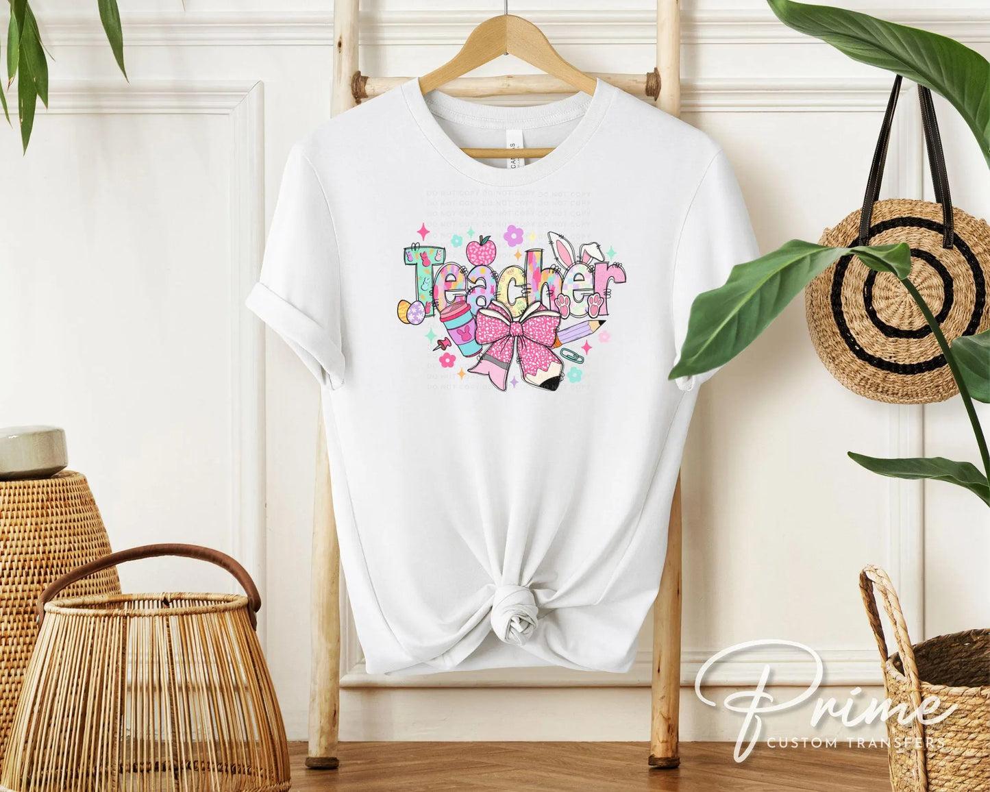 Easter DTF Transfer, Ready to Press, T-shirt Transfer, Heat Transfer, Direct to Film, School, Hoppy Easter Bunny Bow Egg, Coquette Teacher