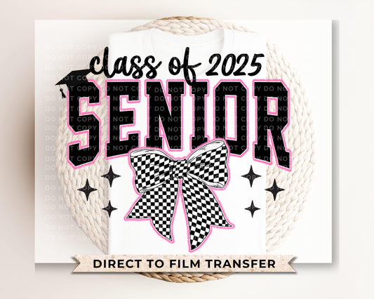 School DTF Transfer, Ready to Press, T-shirt Transfer, Direct to Film, Pink Bow, Graduation, Coquette Bow, High School Senior Class of 2025