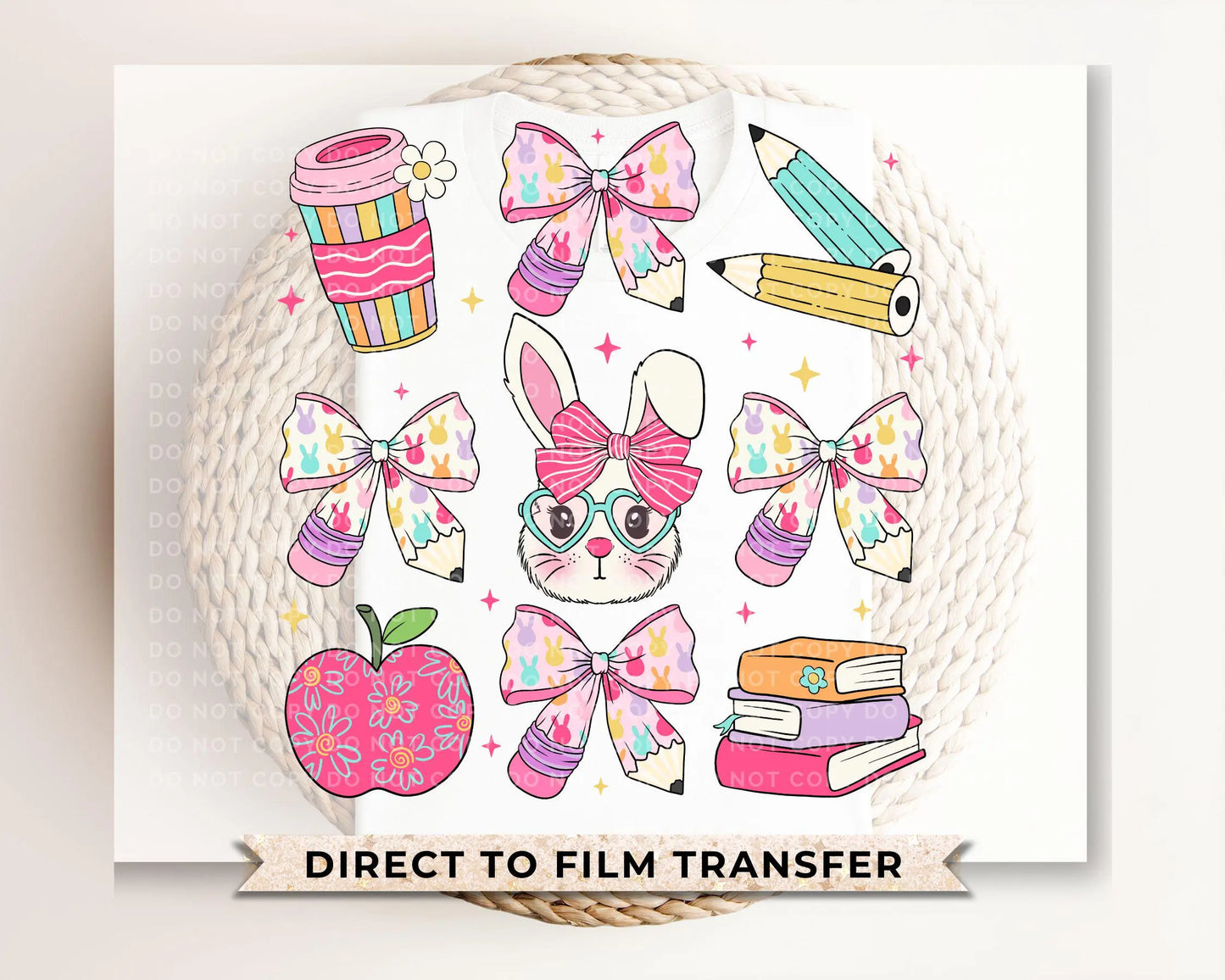 Easter DTF Transfer, Ready to Press, T-shirt Transfer, Heat Transfer, Direct to Film, Preschool, Teacher Gift, Bow, Coquette Easter School