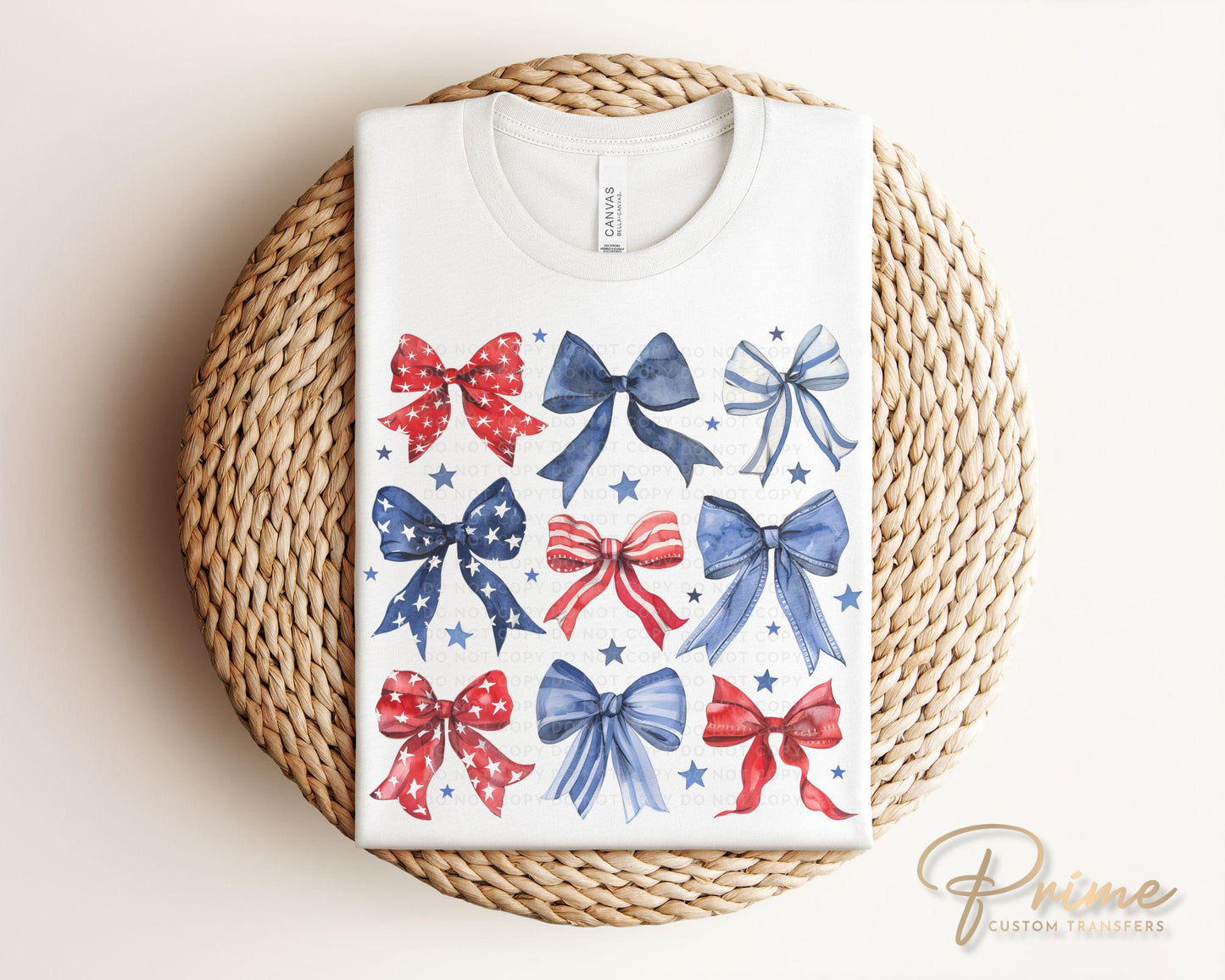 4th of July DTF Transfers, Ready to Press, T-shirt Transfers, Heat Transfer, Direct to Film, USA, Holiday, Ribbon, Coquette, Red White, Blue