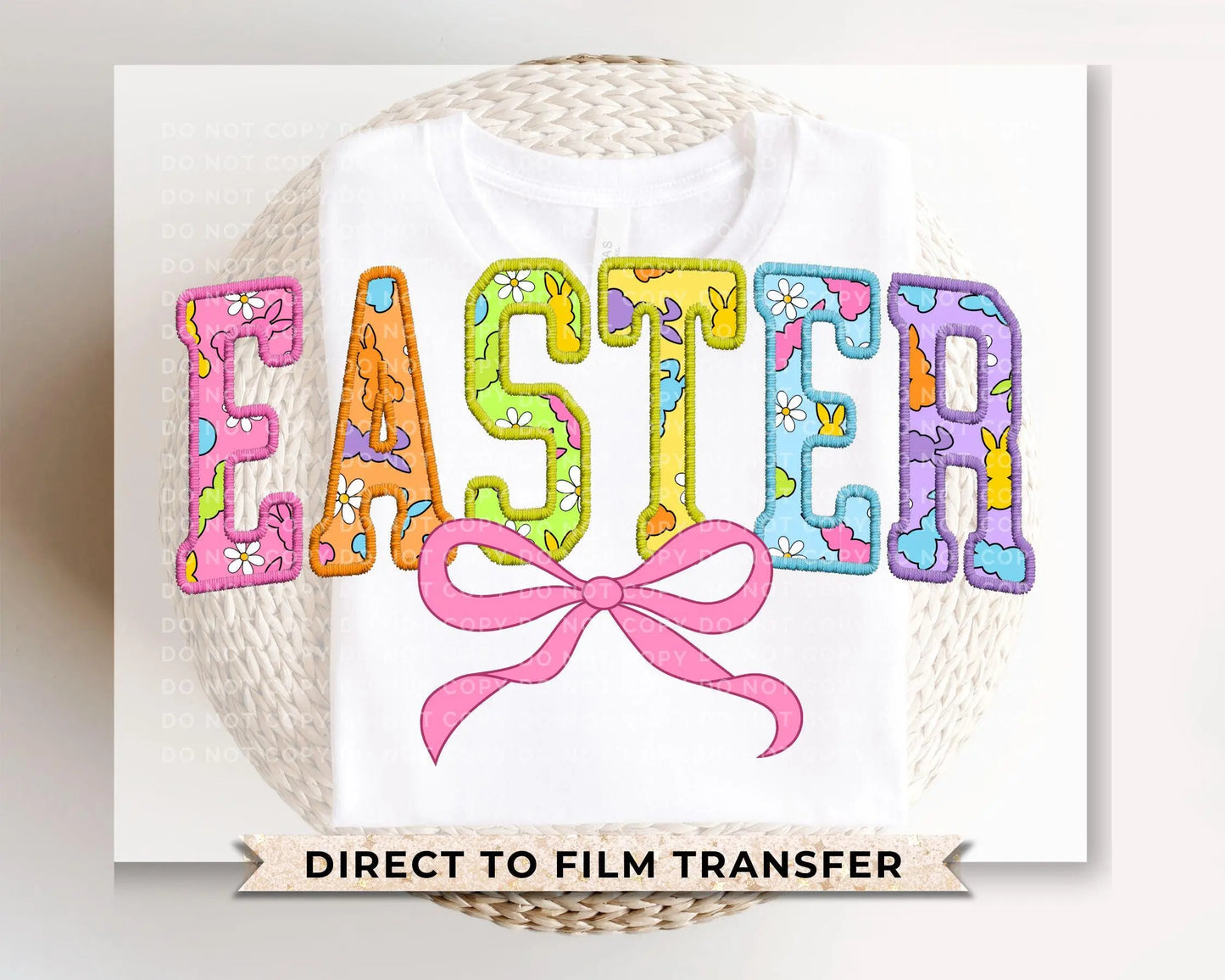 Easter DTF Transfer, Ready to Press, T-shirt Transfer, Heat Transfer, Direct to Film, Easter Shirt, Faux Embroidery Easter Coquette Bow