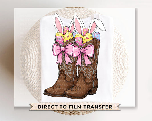 Easter DTF Transfer, Ready to Press, T-shirt Transfer, Heat Transfer, Direct to Film, Western, Coquette Bow, Cowgirl, Easter Cowboy Boots