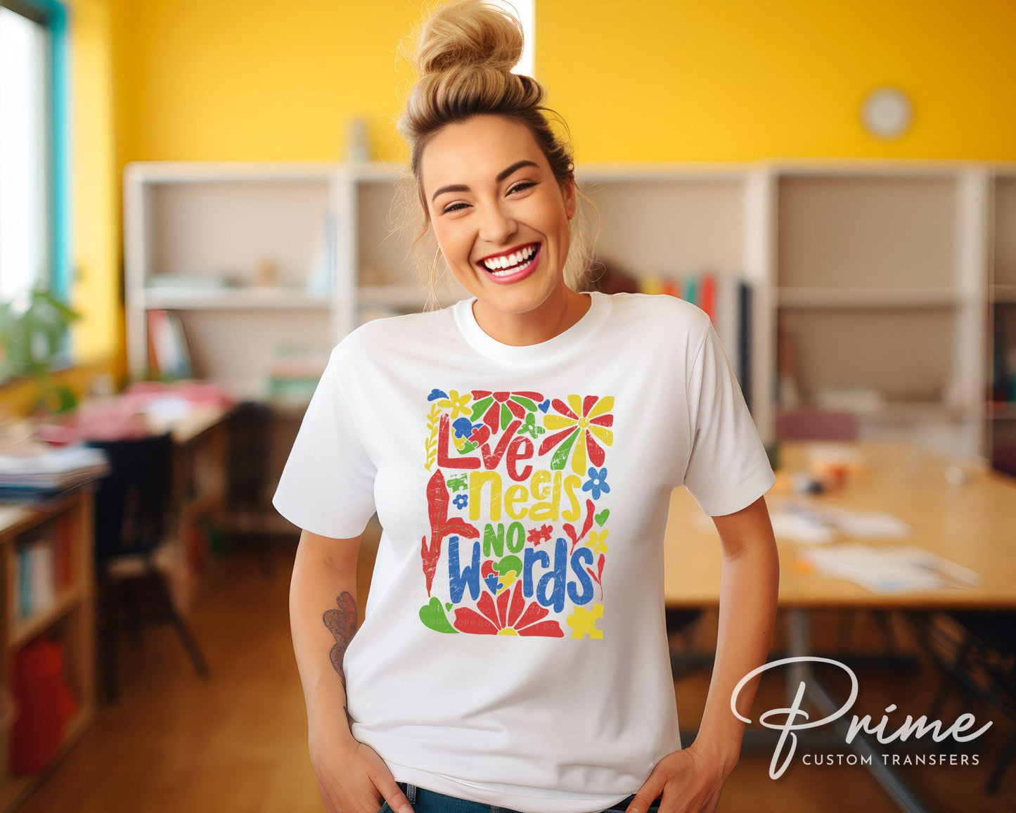 Autism Awareness DTF Transfers, Ready to Press, T-shirt Transfers, Heat Transfer, Direct to Film, Boho Floral, Flowers, Love Needs No Words