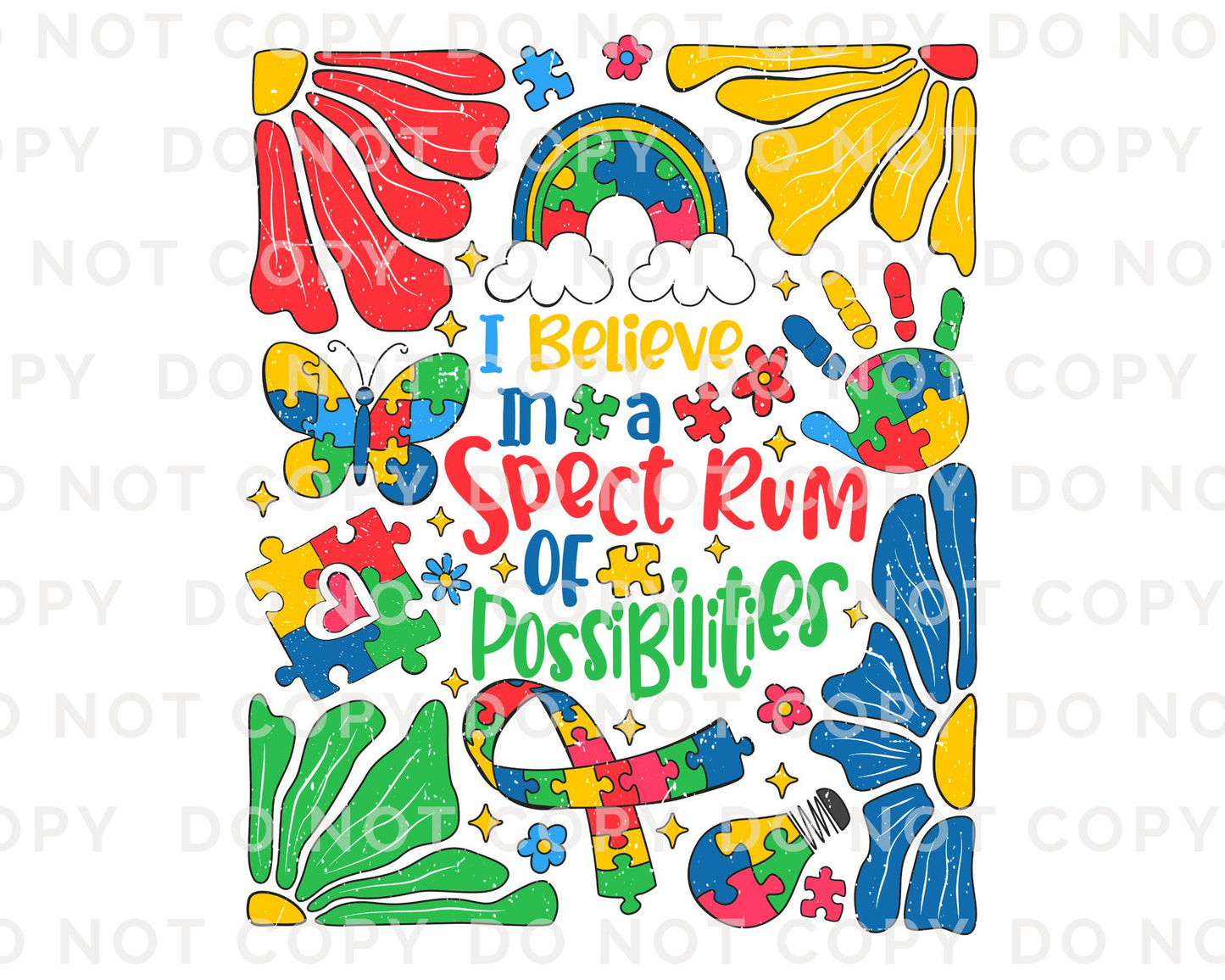 Autism Awareness DTF Transfer, Ready to Press, T-shirt Transfer, Heat Transfer, Direct to Film, Boho, Puzzle, Spectrum Of Possibilities
