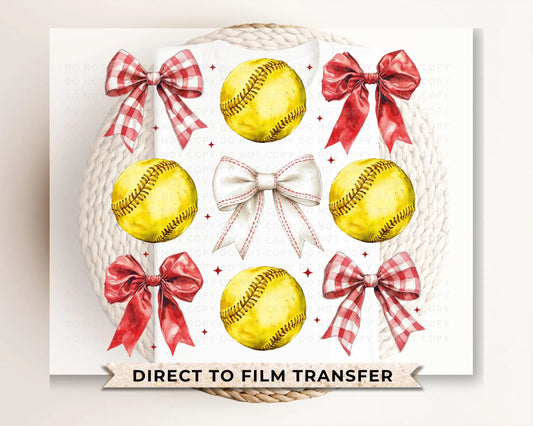 Softball DTF Transfers, Ready to Press, T-shirt Transfers, Heat Transfer, Direct to Film, Sports Mom, Softballs and Bows, Coquette, Trendy
