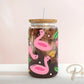 UV DTF 16oz Libbey Cup Wrap Sticker, Ready To Apply, Direct to Film, Wrap, Summer, Glass Can, Permanent, Summer, Cute, Pink Flamingo Float