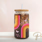 UV DTF Libbey 16oz Cup Wrap Sticker, Ready to Apply, Permanent Adhesive, Waterproof, Glass Can, Spring, Boho Rainbow, 70's Vintage Style