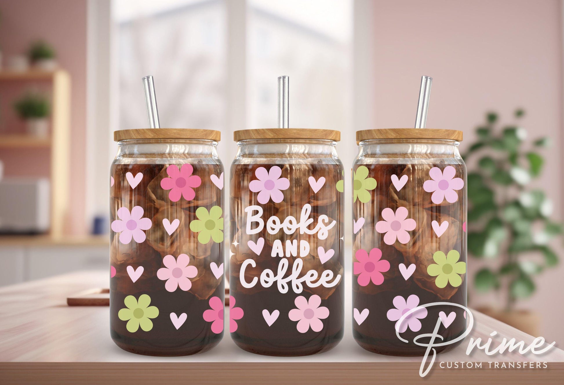 UV DTF Libbey 16oz Cup Wrap Sticker, Ready to Apply, No Heat, Permanent Adhesive, Waterproof, Glass Can, Book Lover, Read, Books and Coffee