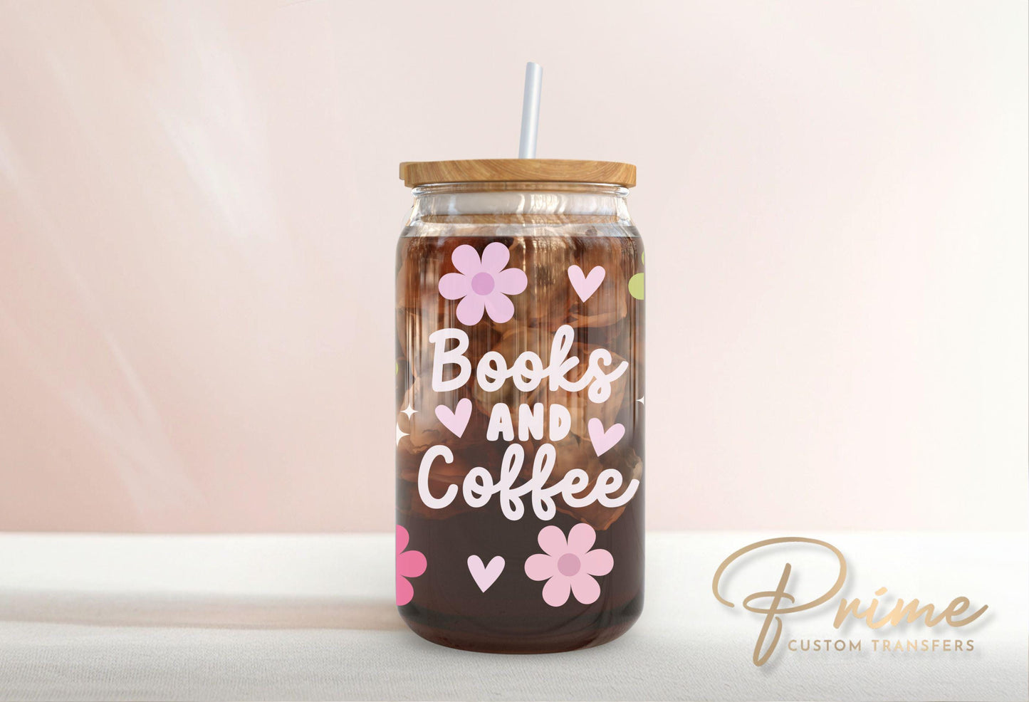 UV DTF Libbey 16oz Cup Wrap Sticker, Ready to Apply, No Heat, Permanent Adhesive, Waterproof, Glass Can, Book Lover, Read, Books and Coffee