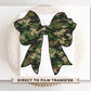Camo Coquette Bow DTF Transfer, Ready to Press, T-shirt Transfer, Heat Transfer, Direct to Film, Mama Camo, Trendy, Aesthetic Camouflage Bow