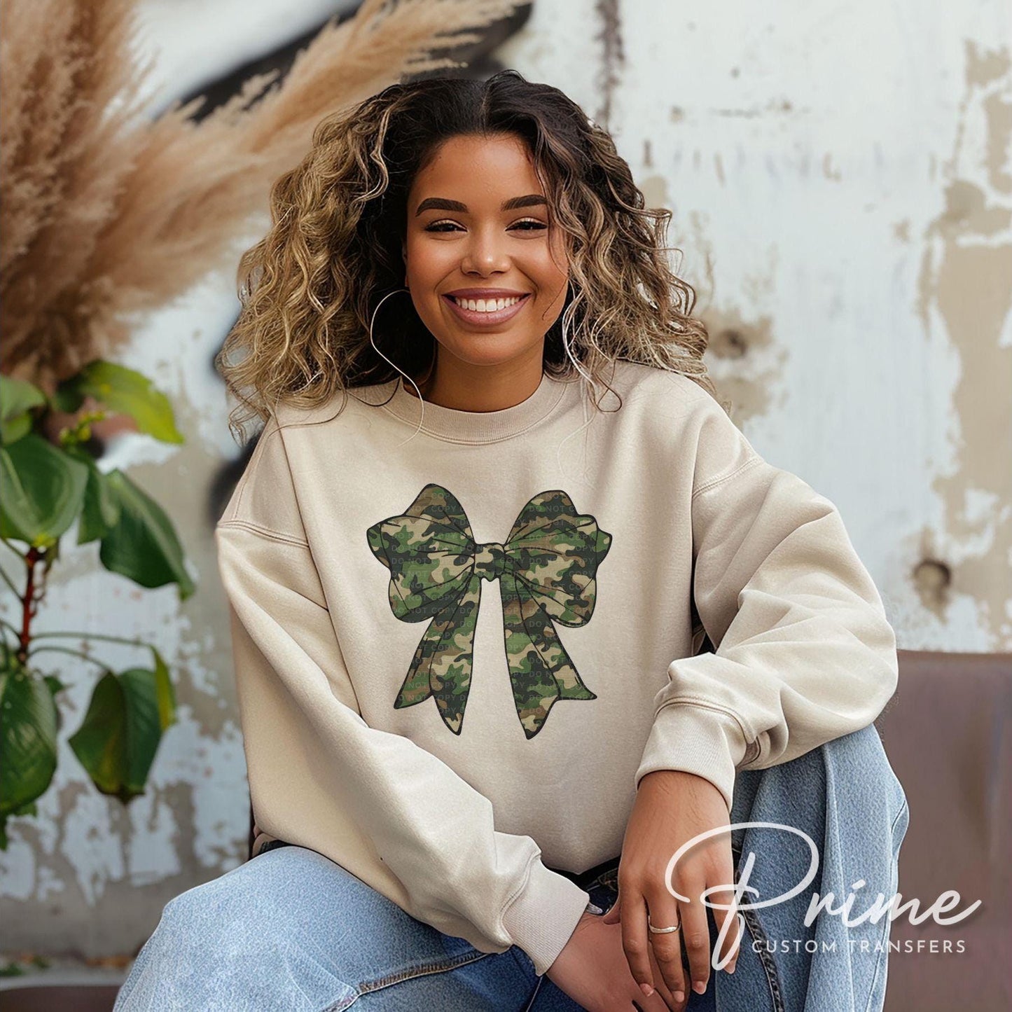 Camo Coquette Bow DTF Transfer, Ready to Press, T-shirt Transfer, Heat Transfer, Direct to Film, Mama Camo, Trendy, Aesthetic Camouflage Bow