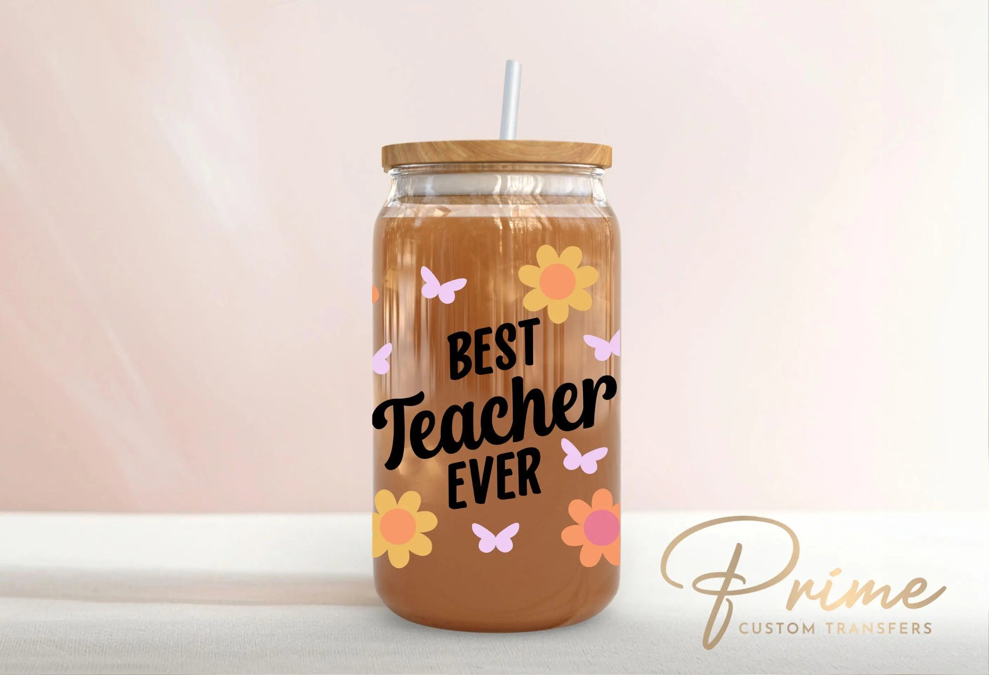 UV DTF Libbey 16oz Cup Wrap Sticker, Ready to Apply, No Heat, Permanent Adhesive, Waterproof, Glass Can, Back to School, Best Teacher Gift