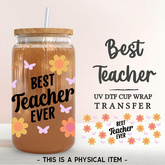 UV DTF Libbey 16oz Cup Wrap Sticker, Ready to Apply, No Heat, Permanent Adhesive, Waterproof, Glass Can, Back to School, Best Teacher Gift