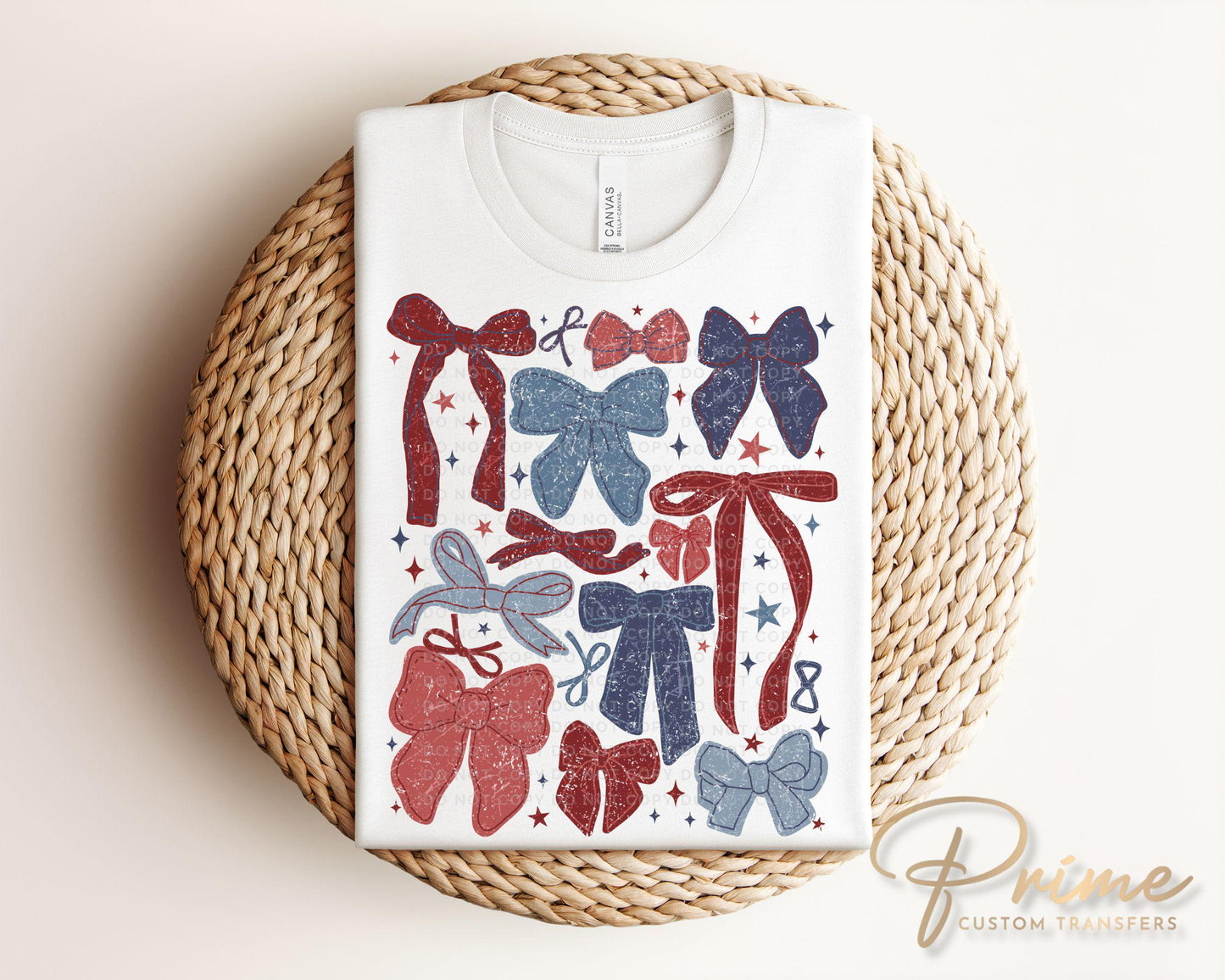 4th of July DTF Transfers, Ready to Press, T-shirt Transfers, Heat Transfer, Direct to Film, USA, Ribbon, Coquette, Red White, Blue Bows