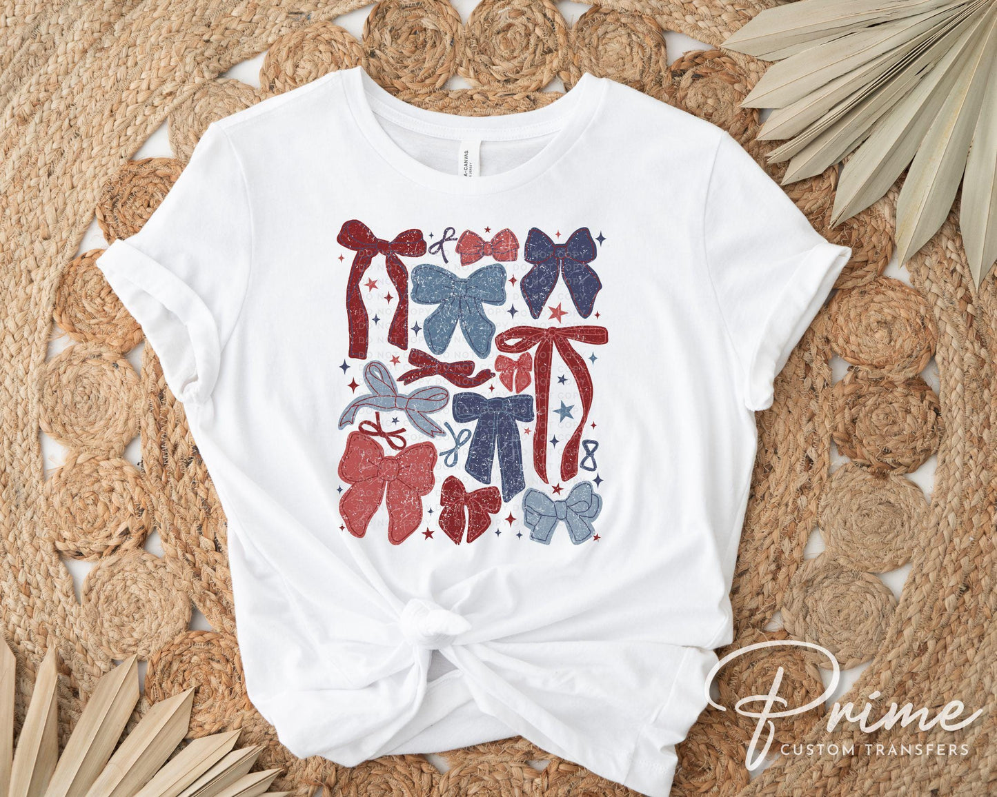 4th of July DTF Transfers, Ready to Press, T-shirt Transfers, Heat Transfer, Direct to Film, USA, Ribbon, Coquette, Red White, Blue Bows
