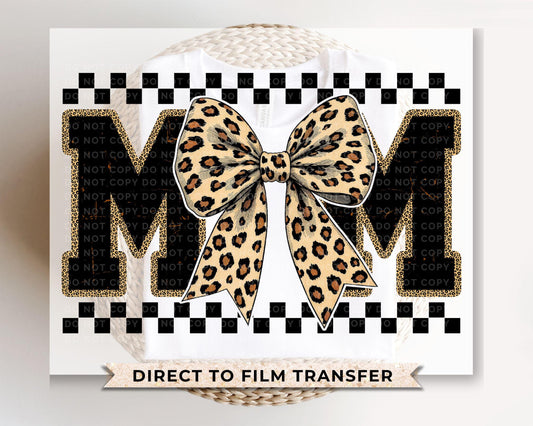 Mother's Day DTF Transfer, Ready to Press, T-shirt Transfer, Heat Transfer, Direct to Film, Animal Print, Leopard Print Mom Coquette Bow