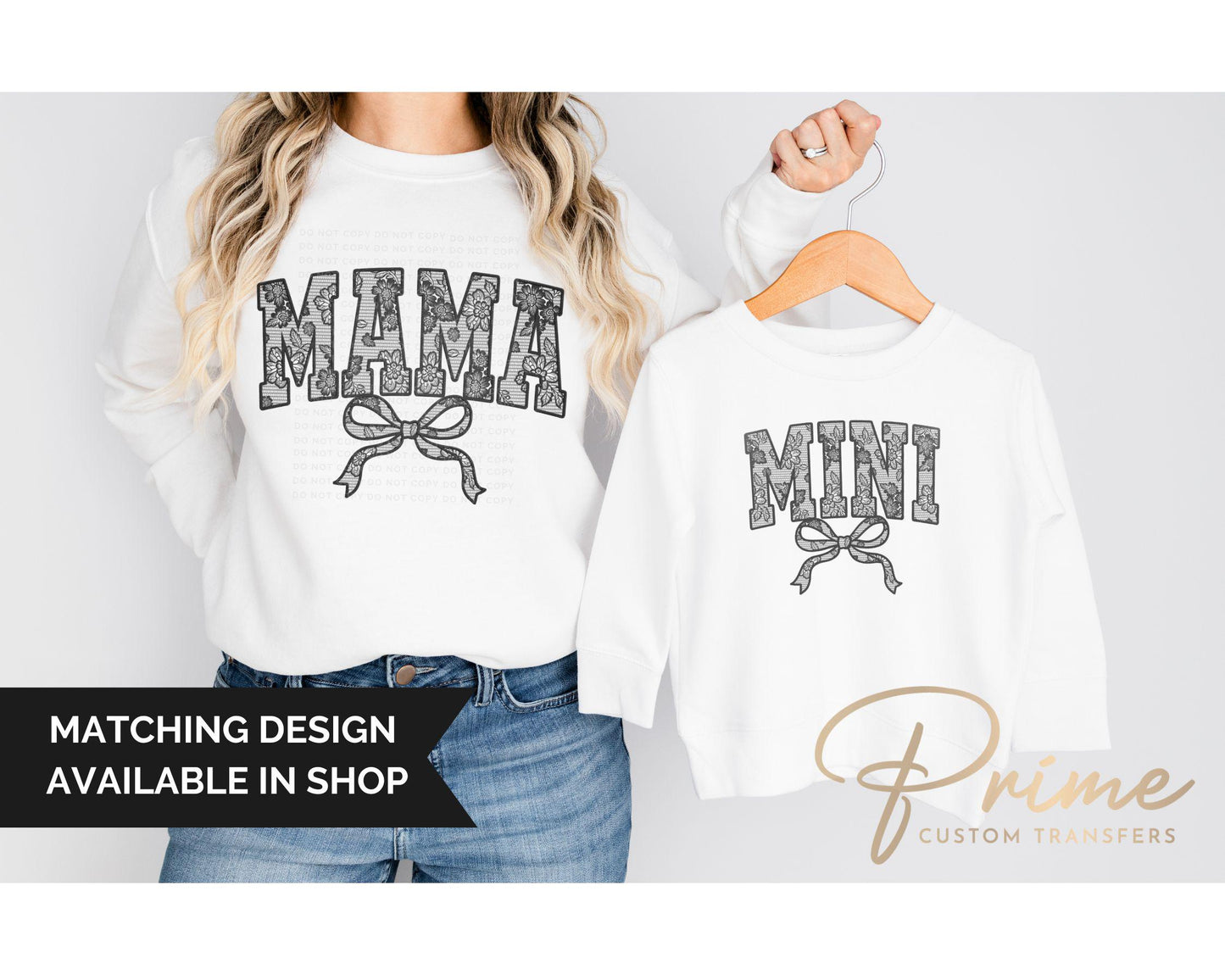 Mother's Day DTF Transfer, Ready to Press, T-shirt Transfers, Heat Transfer, Direct to Film, Mommy and Me, Coquette Faux Mini White Lace Bow