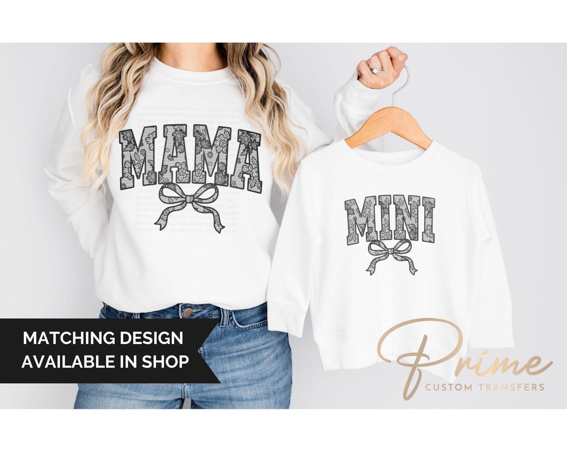 Mother's Day DTF Transfer, Ready to Press, T-shirt Transfers, Heat Transfer, Direct to Film, Mommy and Me, Coquette Faux Mini White Lace Bow