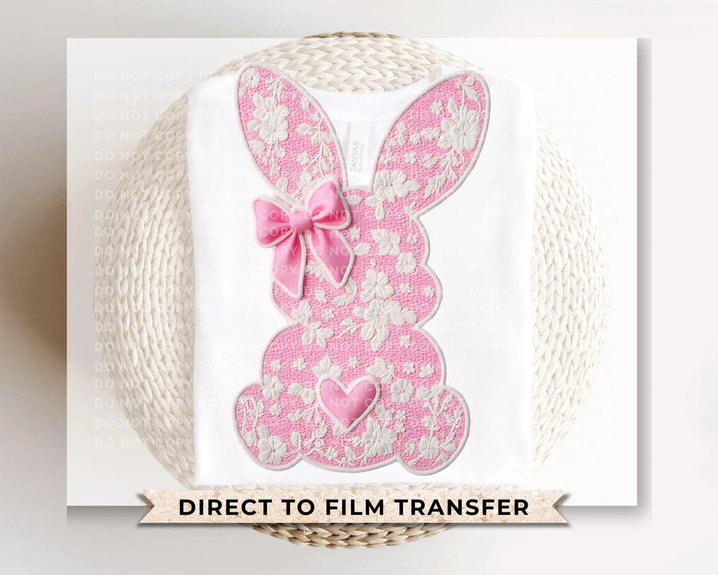 Easter DTF Transfer, Ready to Press, T-shirt Transfer, Heat Transfer, Direct to Film, Spring, Girly, Trendy, Pink Coquette Lace Easter Bunny
