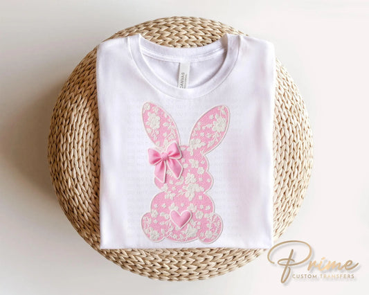 Easter DTF Transfer, Ready to Press, T-shirt Transfer, Heat Transfer, Direct to Film, Spring, Girly, Trendy, Pink Coquette Lace Easter Bunny