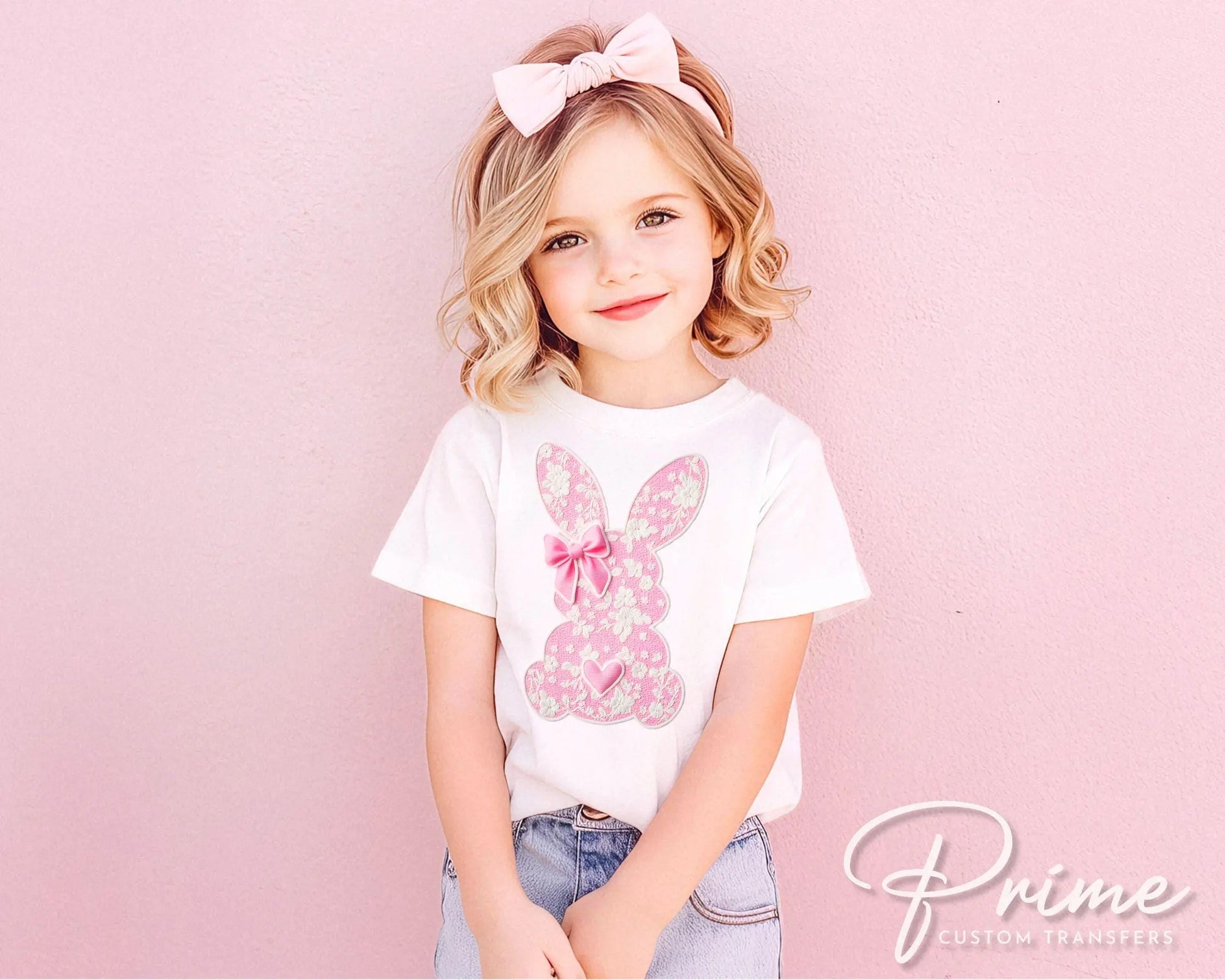 Easter DTF Transfer, Ready to Press, T-shirt Transfer, Heat Transfer, Direct to Film, Spring, Girly, Trendy, Pink Coquette Lace Easter Bunny