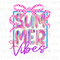 Summer Vibes DTF Transfer, Ready to Press, T-shirt Transfer, Heat Transfer, Direct to Film, Beach, Brushstroke, Coquette Bow Purple and Pink