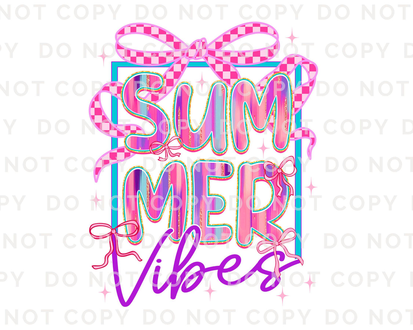 Summer Vibes DTF Transfer, Ready to Press, T-shirt Transfer, Heat Transfer, Direct to Film, Beach, Brushstroke, Coquette Bow Purple and Pink