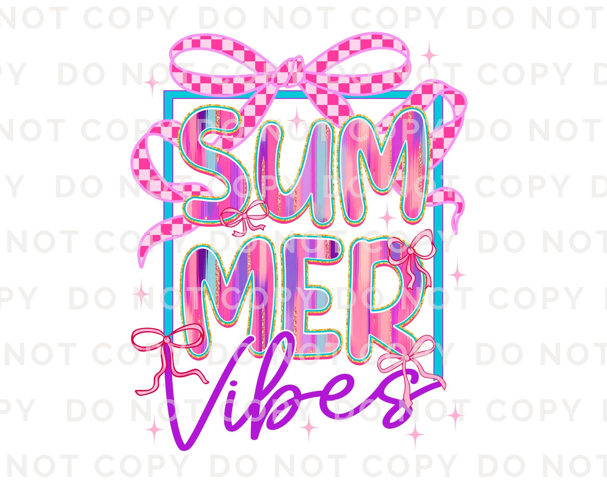 Summer Vibes DTF Transfer, Ready to Press, T-shirt Transfer, Heat Transfer, Direct to Film, Beach, Brushstroke, Coquette Bow Purple and Pink