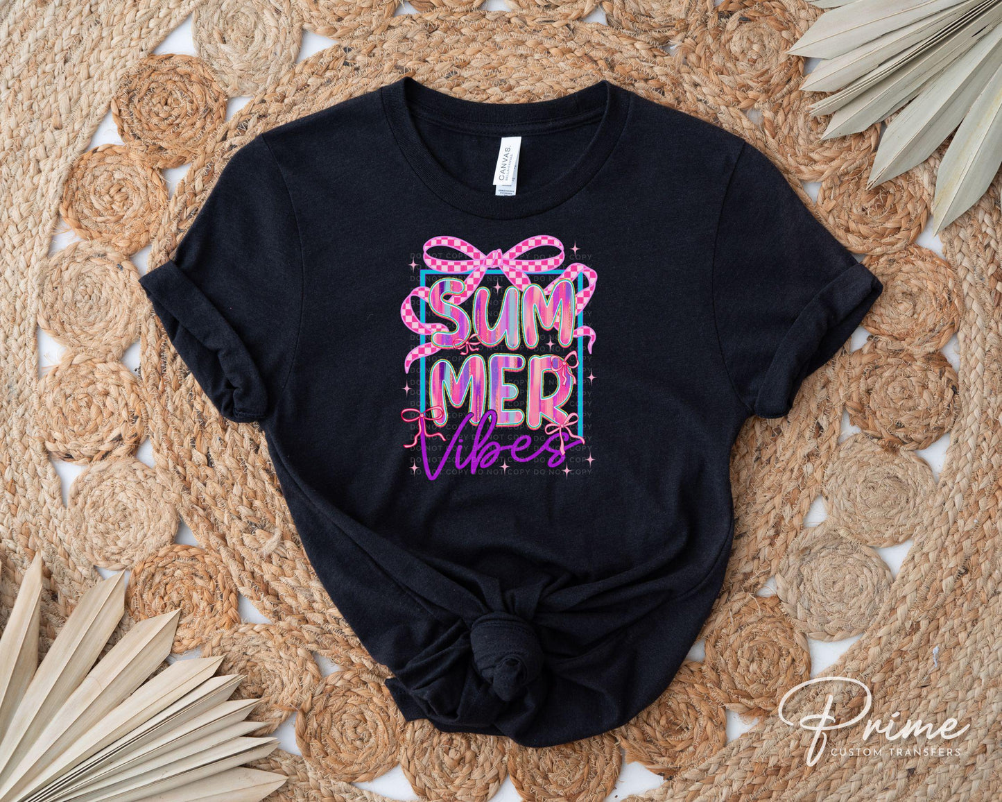 Summer Vibes DTF Transfer, Ready to Press, T-shirt Transfer, Heat Transfer, Direct to Film, Beach, Brushstroke, Coquette Bow Purple and Pink