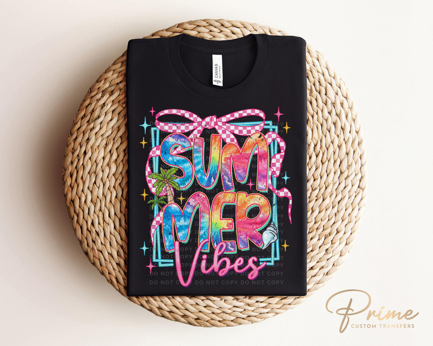 Summer Vibes DTF Transfer, Ready to Press, T-shirt Transfer, Heat Transfer, Direct to Film, Beach Shirt, Brushstroke, Coquette Bow Tie Dye