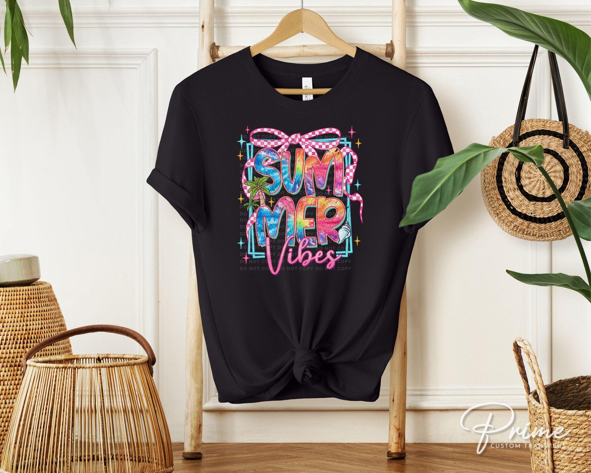 Summer Vibes DTF Transfer, Ready to Press, T-shirt Transfer, Heat Transfer, Direct to Film, Beach Shirt, Brushstroke, Coquette Bow Tie Dye