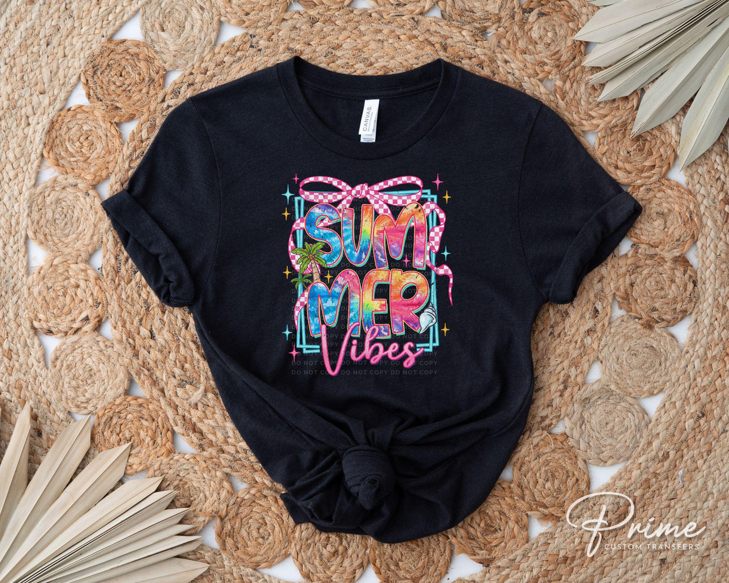Summer Vibes DTF Transfer, Ready to Press, T-shirt Transfer, Heat Transfer, Direct to Film, Beach Shirt, Brushstroke, Coquette Bow Tie Dye