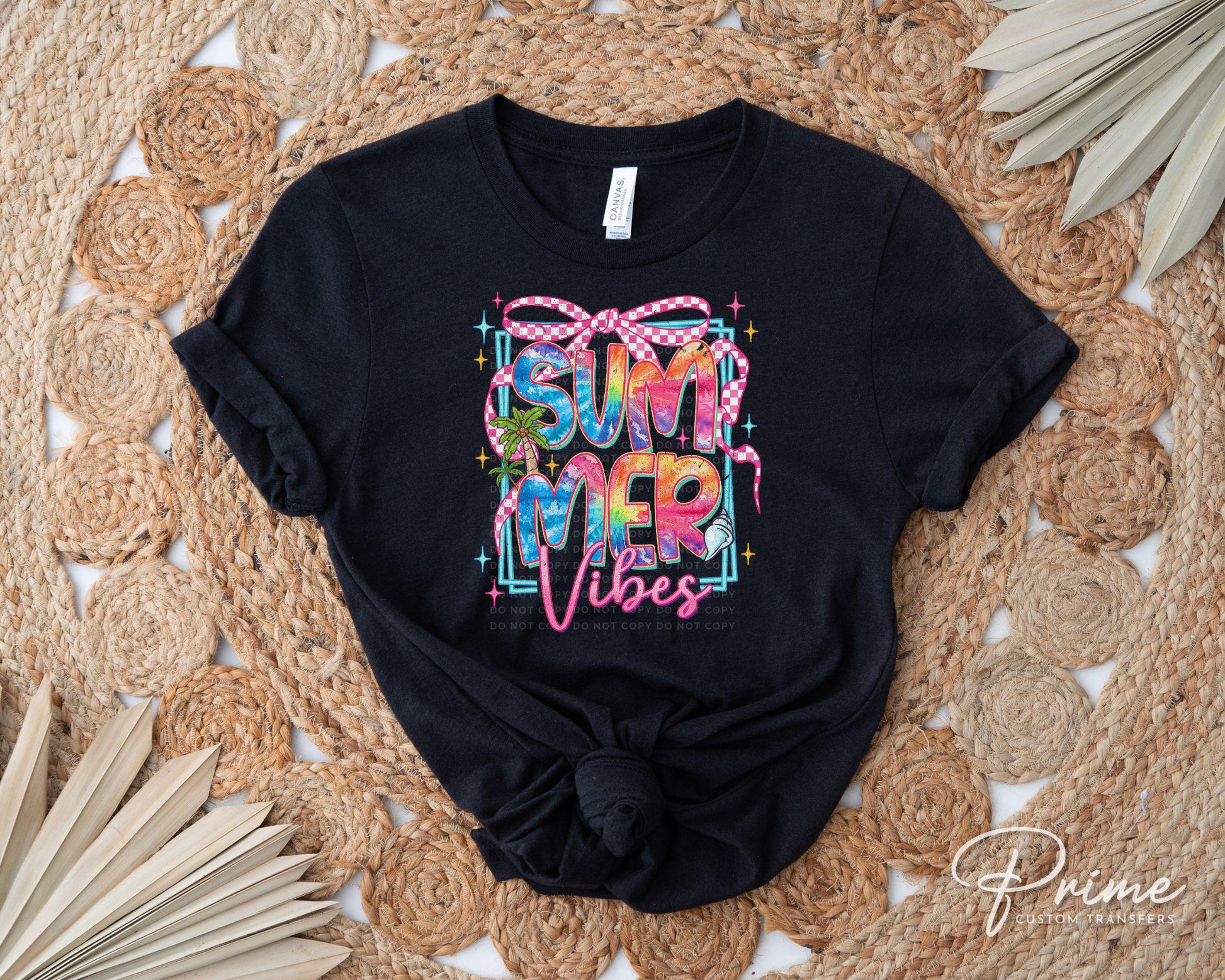 Summer Vibes DTF Transfer, Ready to Press, T-shirt Transfer, Heat Transfer, Direct to Film, Beach Shirt, Brushstroke, Coquette Bow Tie Dye