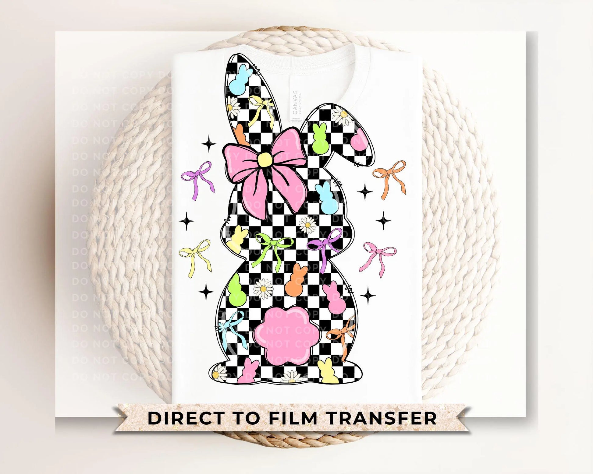 Easter DTF Transfer, Ready to Press, T-shirt Transfer, Heat Transfer, Direct to Film, Spring, Religious, Coquette Checkered Easter Bunny