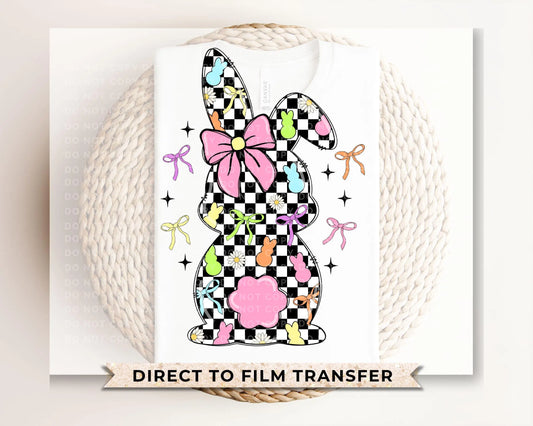 Easter DTF Transfer, Ready to Press, T-shirt Transfer, Heat Transfer, Direct to Film, Spring, Religious, Coquette Checkered Easter Bunny