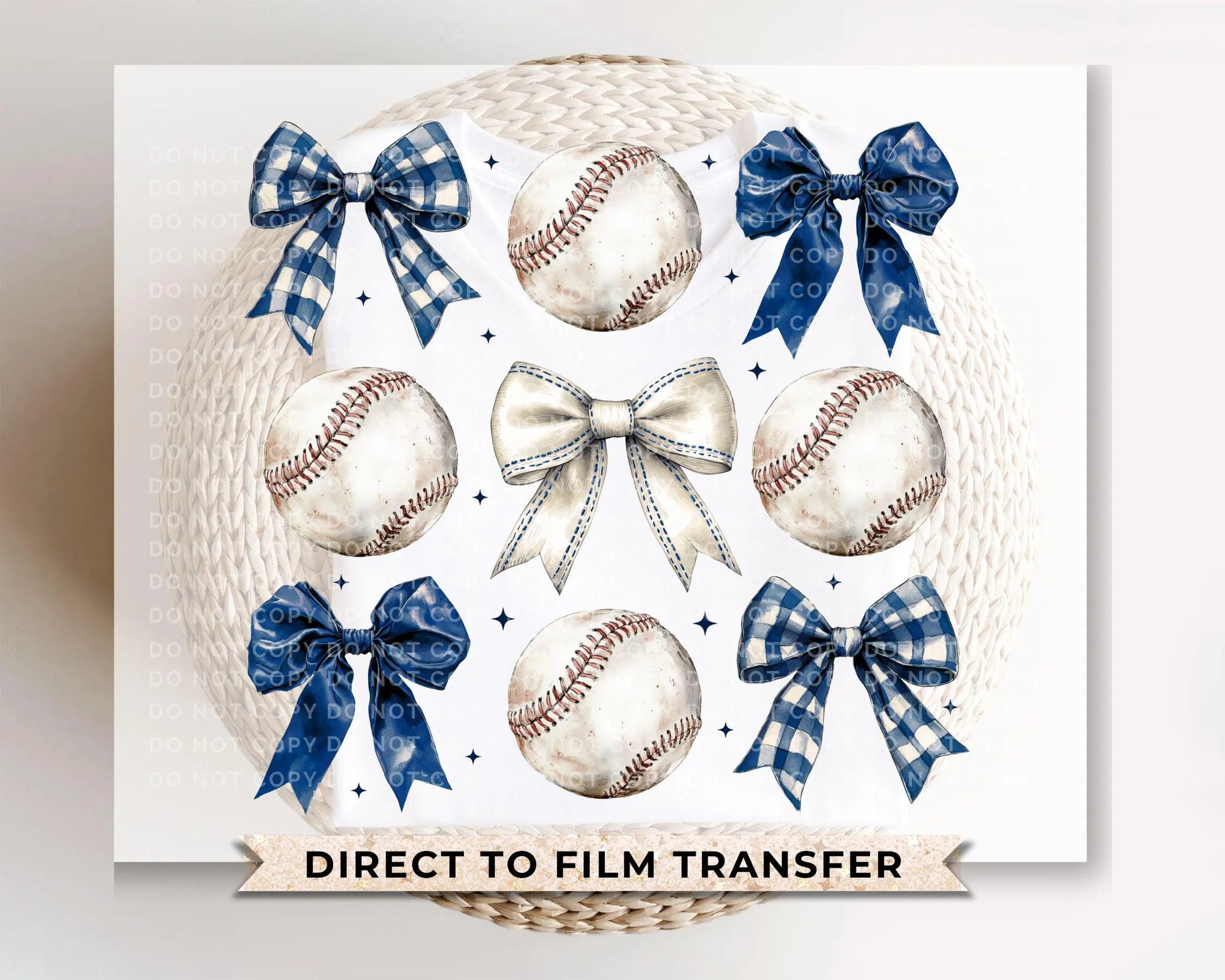 Baseball DTF Transfer, Ready to Press, T-shirt Transfer, Heat Transfer, Direct to Film, Sport Mama Apparel, Blue Coquette Baseballs and Bows