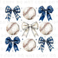 Baseball DTF Transfer, Ready to Press, T-shirt Transfer, Heat Transfer, Direct to Film, Sport Mama Apparel, Blue Coquette Baseballs and Bows