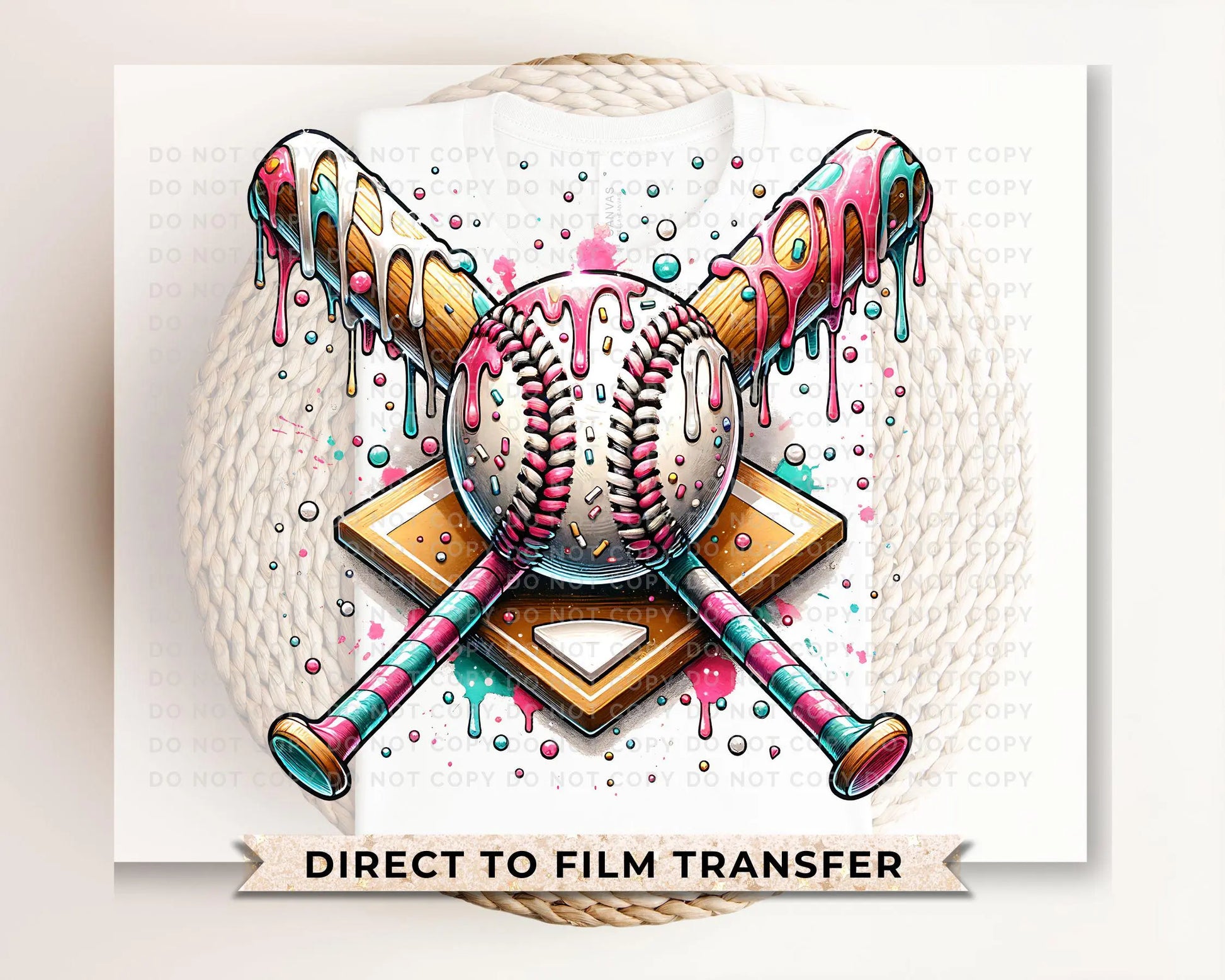Baseball DTF Transfers, Ready to Press, T-shirt Transfers, Heat Transfer, Direct to Film, Sports Team, Home Plate, Dripping Ice Cream