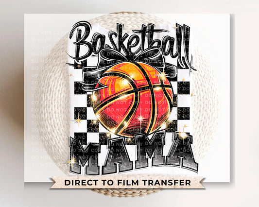 Basketball DTF Transfers, Ready to Press, T-shirt Transfers, Heat Transfer, Direct to Film, Sports Mama, Game Day, Checkered Coquette Bow