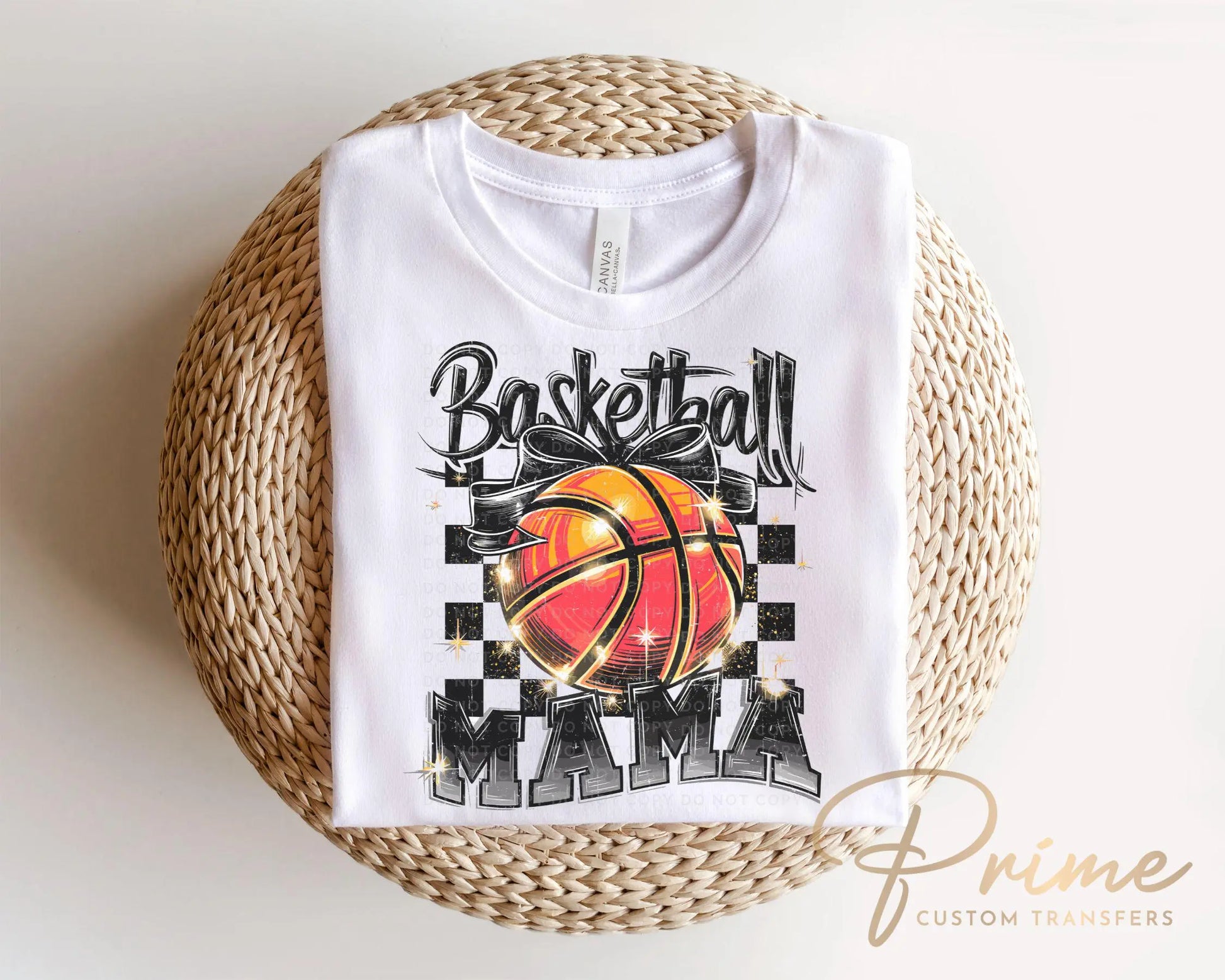 Basketball DTF Transfers, Ready to Press, T-shirt Transfers, Heat Transfer, Direct to Film, Sports Mama, Game Day, Checkered Coquette Bow