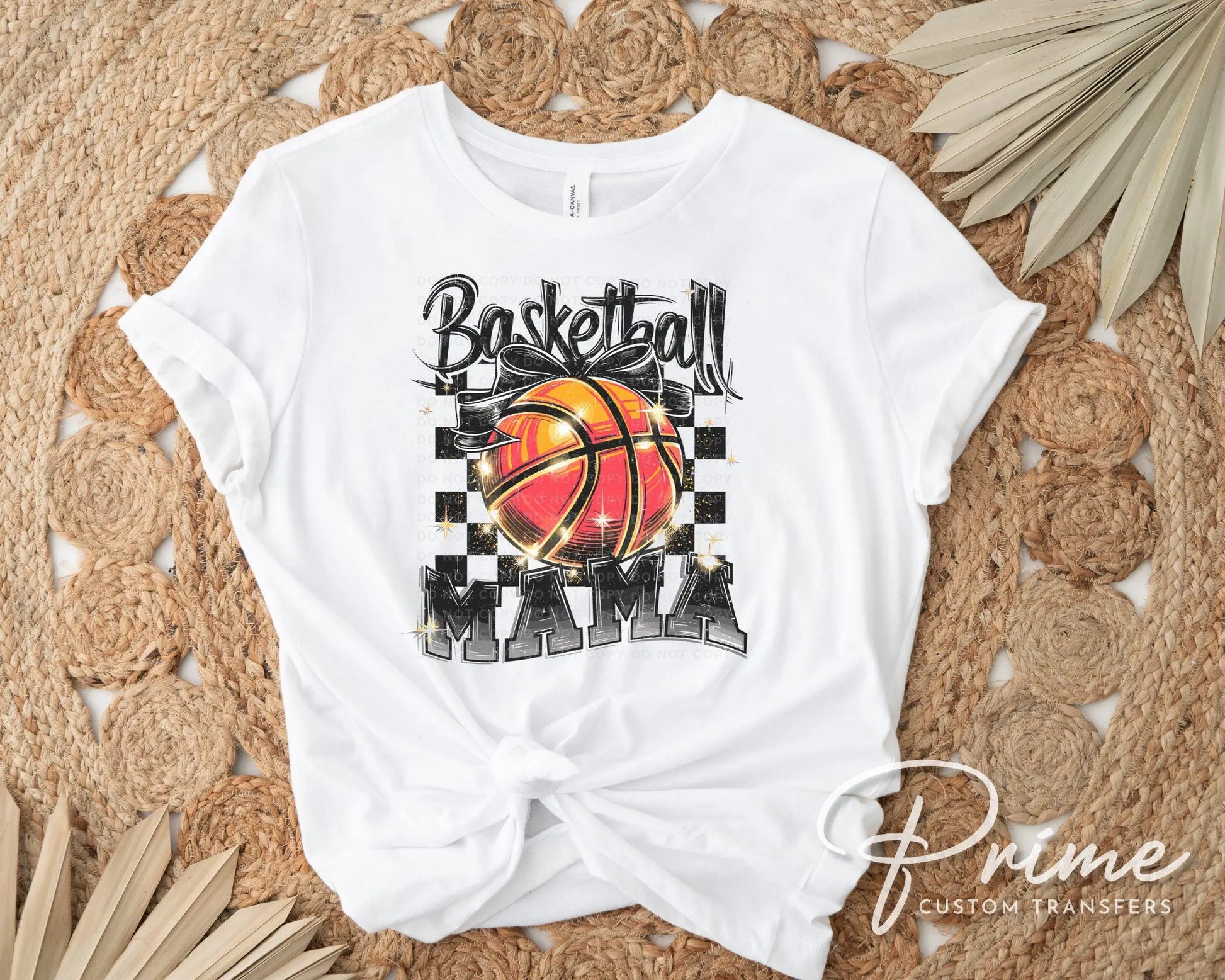 Basketball DTF Transfers, Ready to Press, T-shirt Transfers, Heat Transfer, Direct to Film, Sports Mama, Game Day, Checkered Coquette Bow