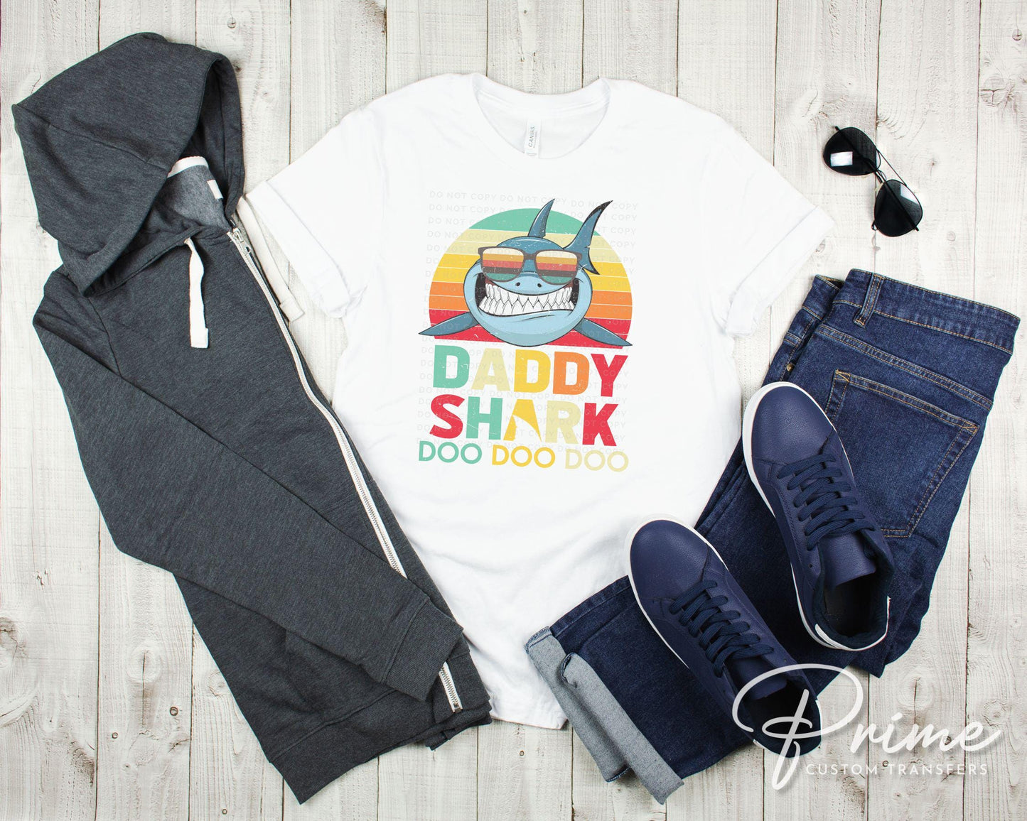 Father's Day DTF Transfer, Ready to Press, T-shirt Transfers, Heat Transfer, Direct to Film, Gift for Dad, Family, Matching, Daddy Shark