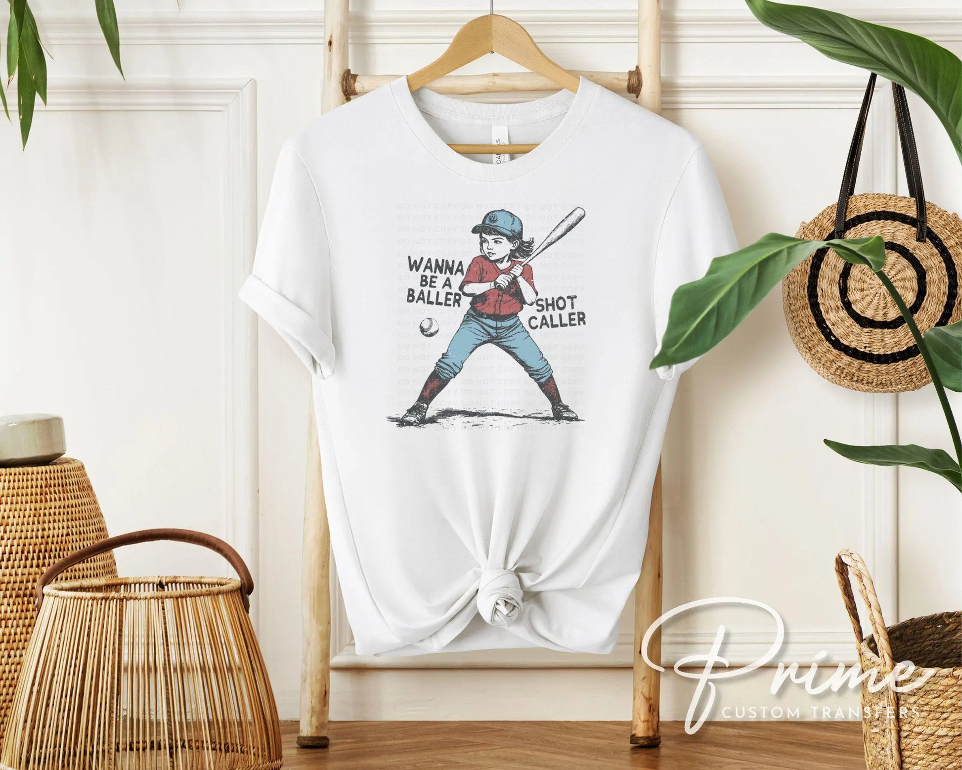 Baseball DTF Transfer, Ready to Press, T-shirt Transfers, Heat Transfer, Direct to Film, Girls Baseball Shirt, Wanna Be a Baller Shot Caller