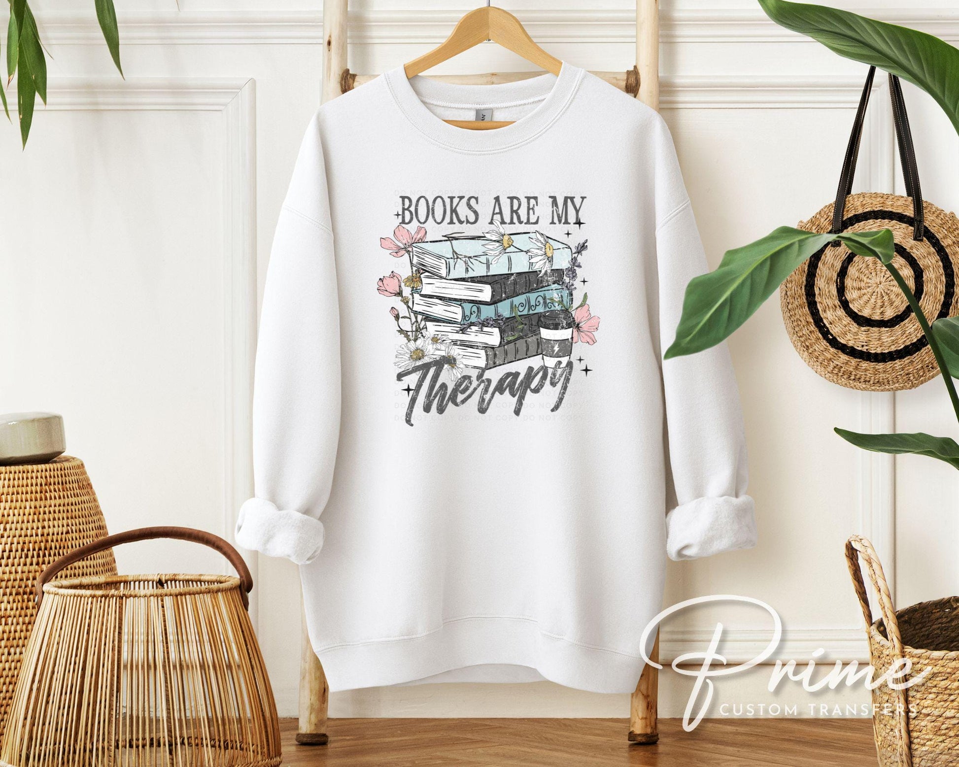 Books are My Therapy DTF Transfers, Ready to Press, T-shirt Transfers, Heat Transfer, Direct to Film, Book Lover, Flower, Floral Book Stack